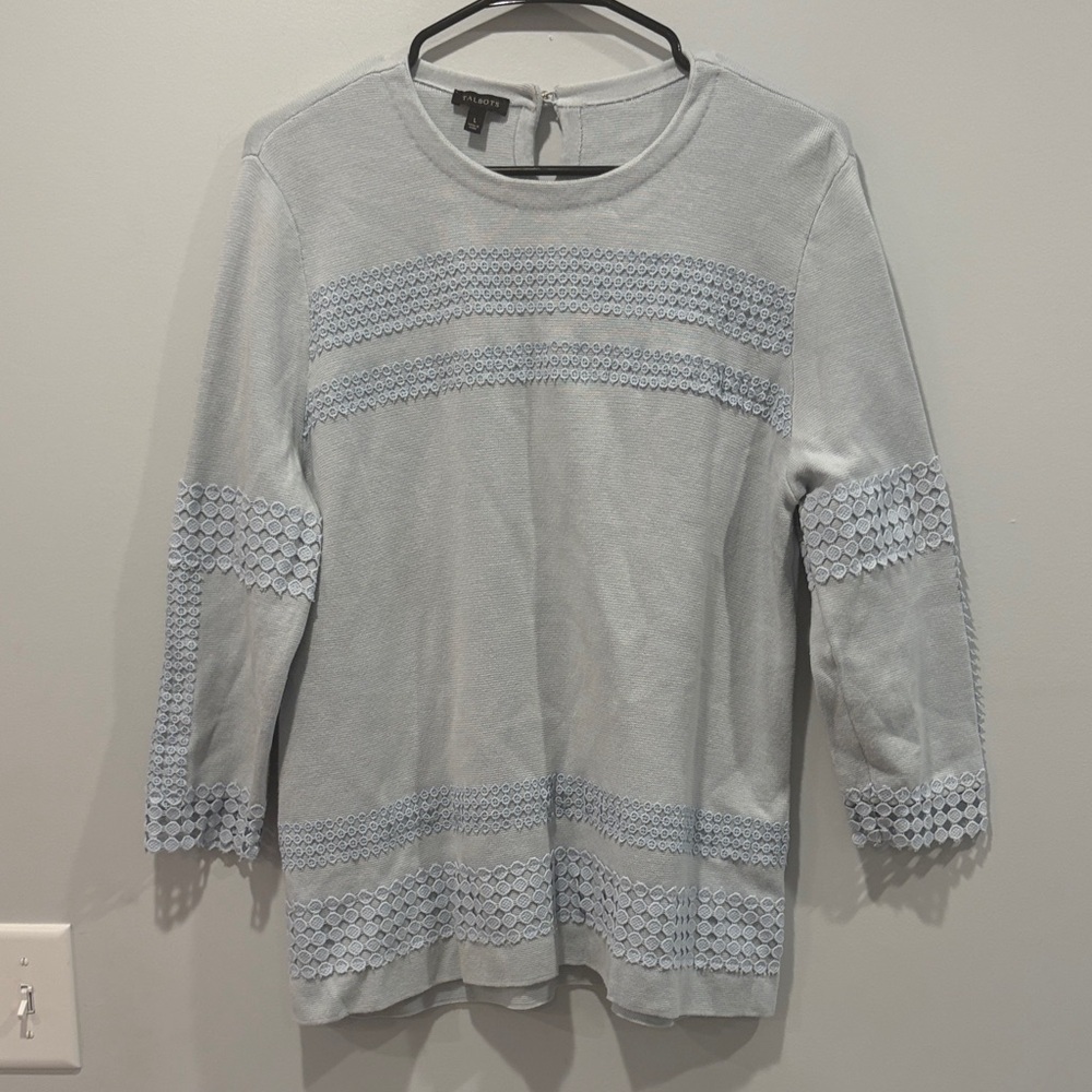 Talbots Light Blue Sweater with Lace Accents